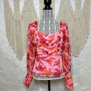 French Connection Vibrant Abstract Floral Tunic Top PinkOrange Boho Tiered Sz 10